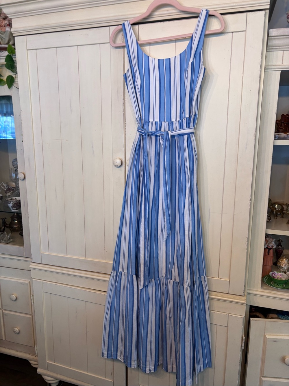 Vineyard Vines Blue and White Striped Maxi Dress with Tie Waist